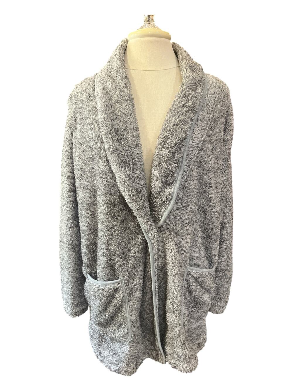 Soft Surroundings-Sweater-1 Button-L-Gray Fuzzy-Pockets-L Sleeve-EUC-
16
